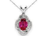 Lab Created Ruby Drop Pendant Necklace in Sterling Silver with Chain